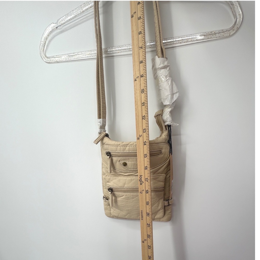Ampere Creations Taupe Vegan Leather Crossbody Bag Multi Zip Boho C130 NEW - Picture 7 of 7